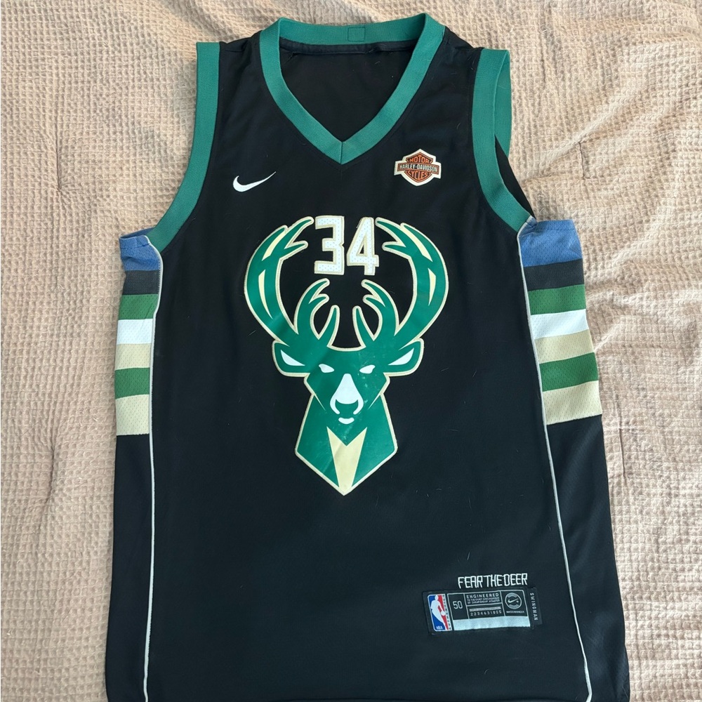 Nike Black and Green Basketball Jersey with Blue Accents
